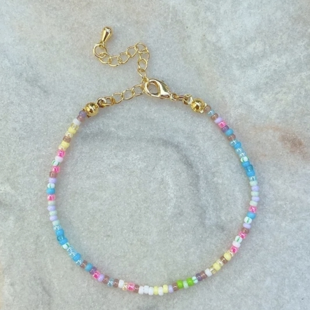 New Goldplated Beaded Bracelet Multicolor Bead Bracelet Colorful Bead Bracelet - Picture 3 of 4